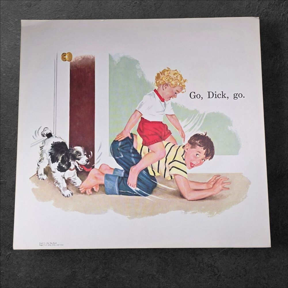 Vintage Children Book Illustration Go Dick Go 1962 Dick and Jane Art Large Page